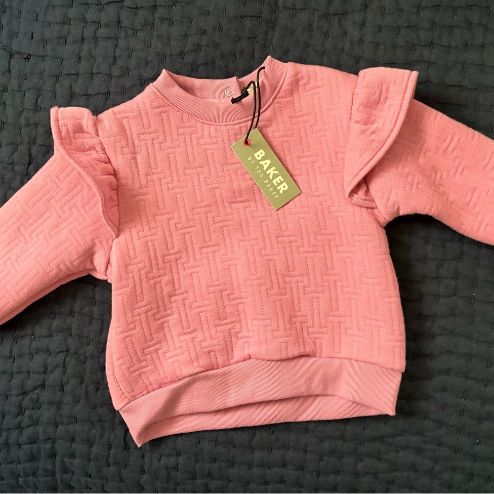 Baker by Ted Baker Pink Textured Ruffle Shoulder Sweatshirt